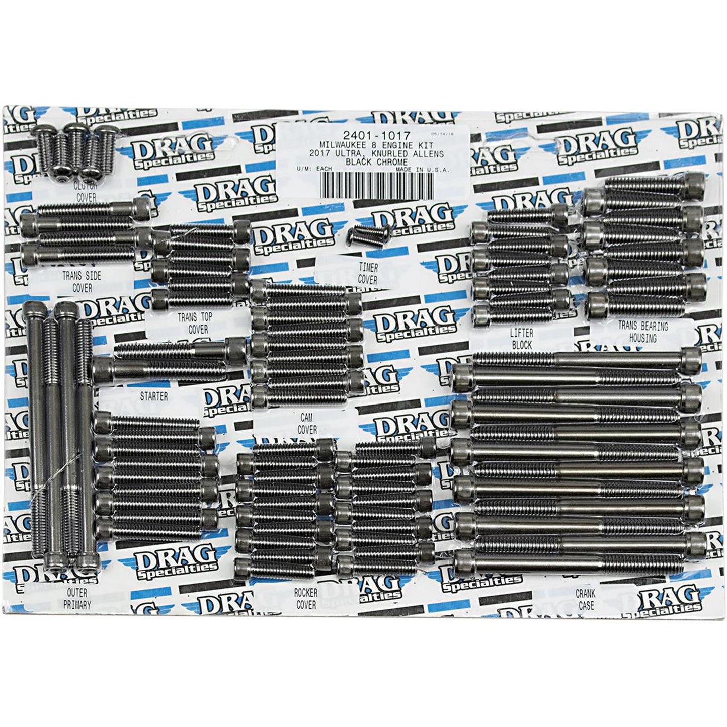 Drag Specialties Bolt Kit Milwaukee-Eight Engine Set Black/Chrome Knurled 2401-1017_254498