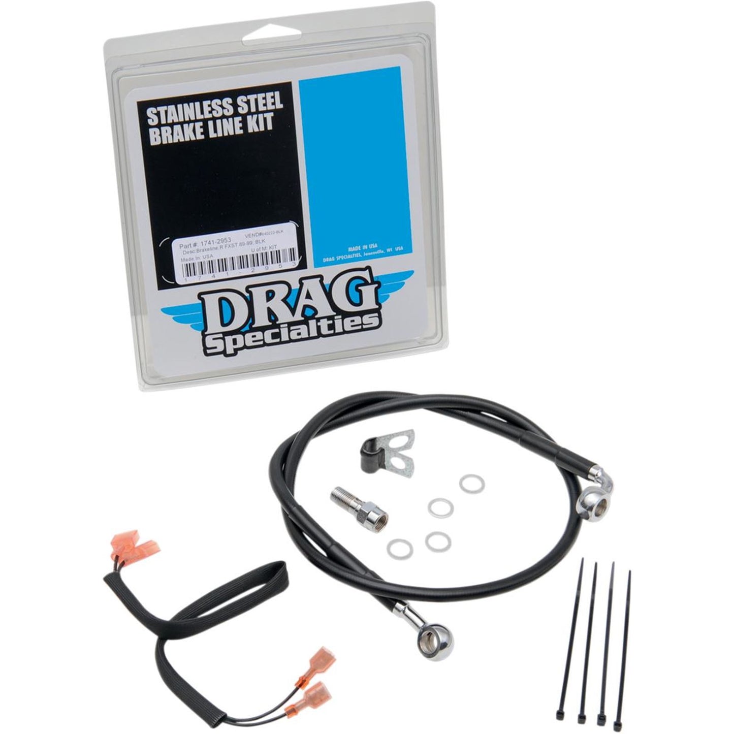 Drag Specialties Rear Brake Line - 33-1/16" - Black Stainless Steel [MPN: 1741-2953]_256204