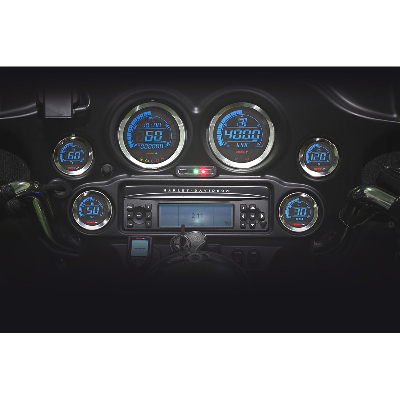 Koso Digital Gauge Cluster Silver Bezel 04-13 FLHT And FLTR BA050901_410214