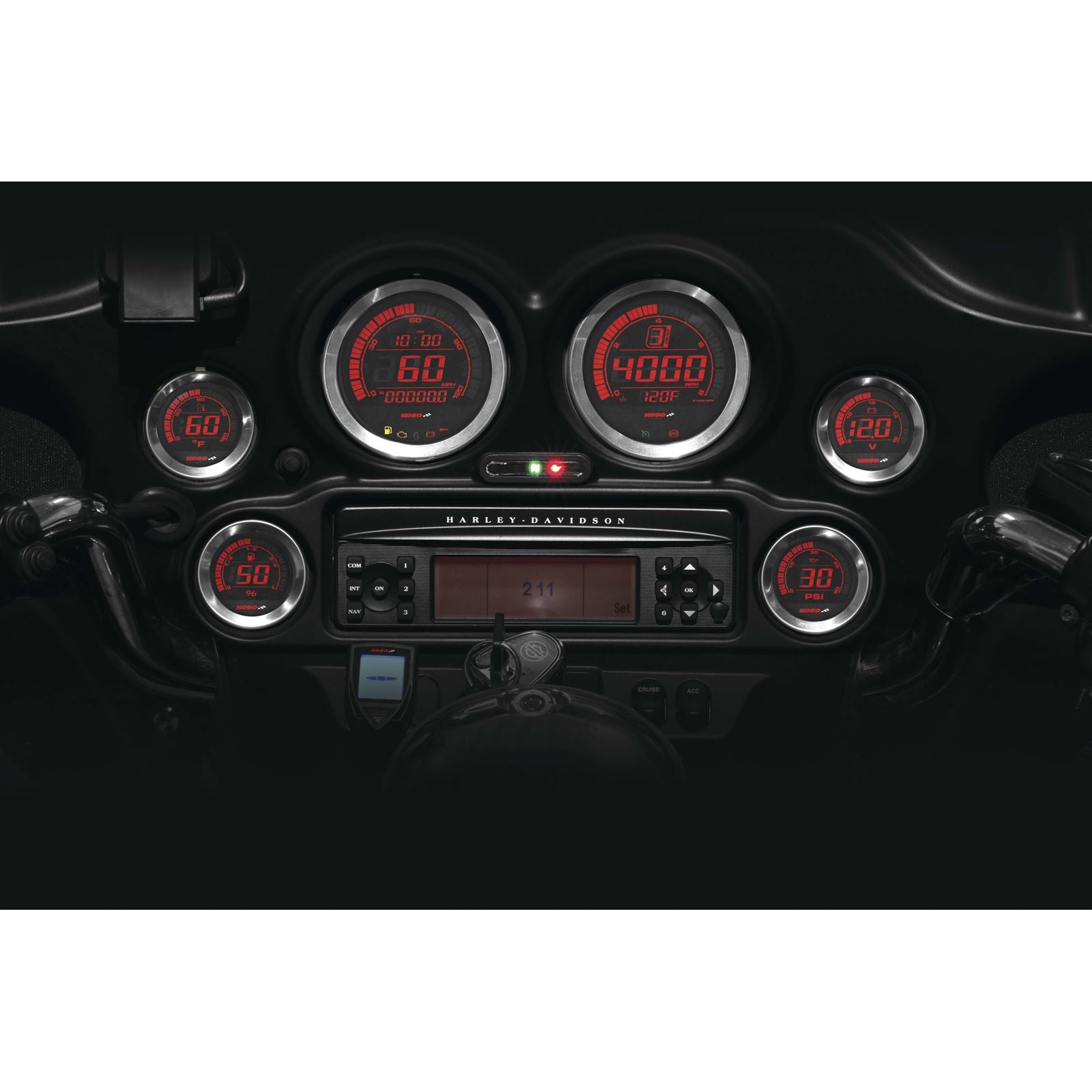 Koso Digital Gauge Cluster Silver Bezel 04-13 FLHT And FLTR BA050901_256409