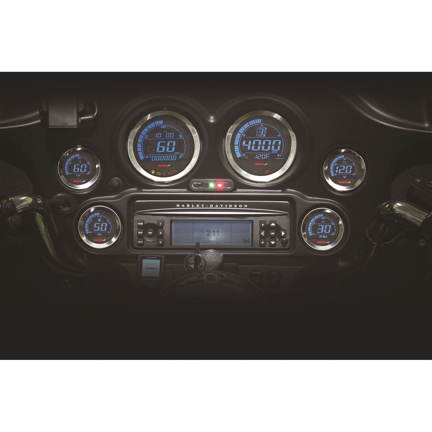 Koso Digital Gauge Cluster Silver Bezel 04-13 FLHT And FLTR BA050901_256410