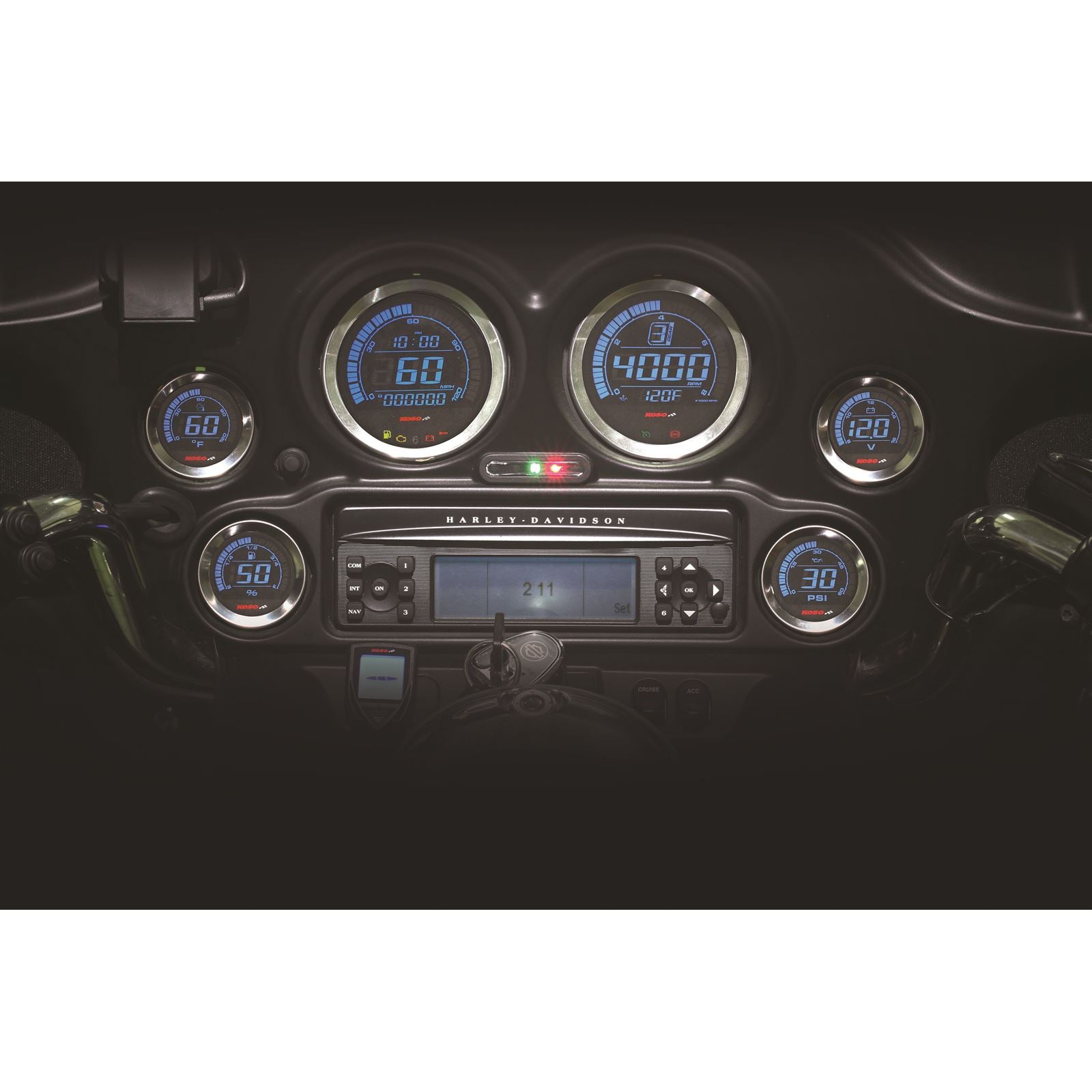 Koso Digital Gauge Cluster Silver Bezel 04-13 FLHT And FLTR BA050901_256410