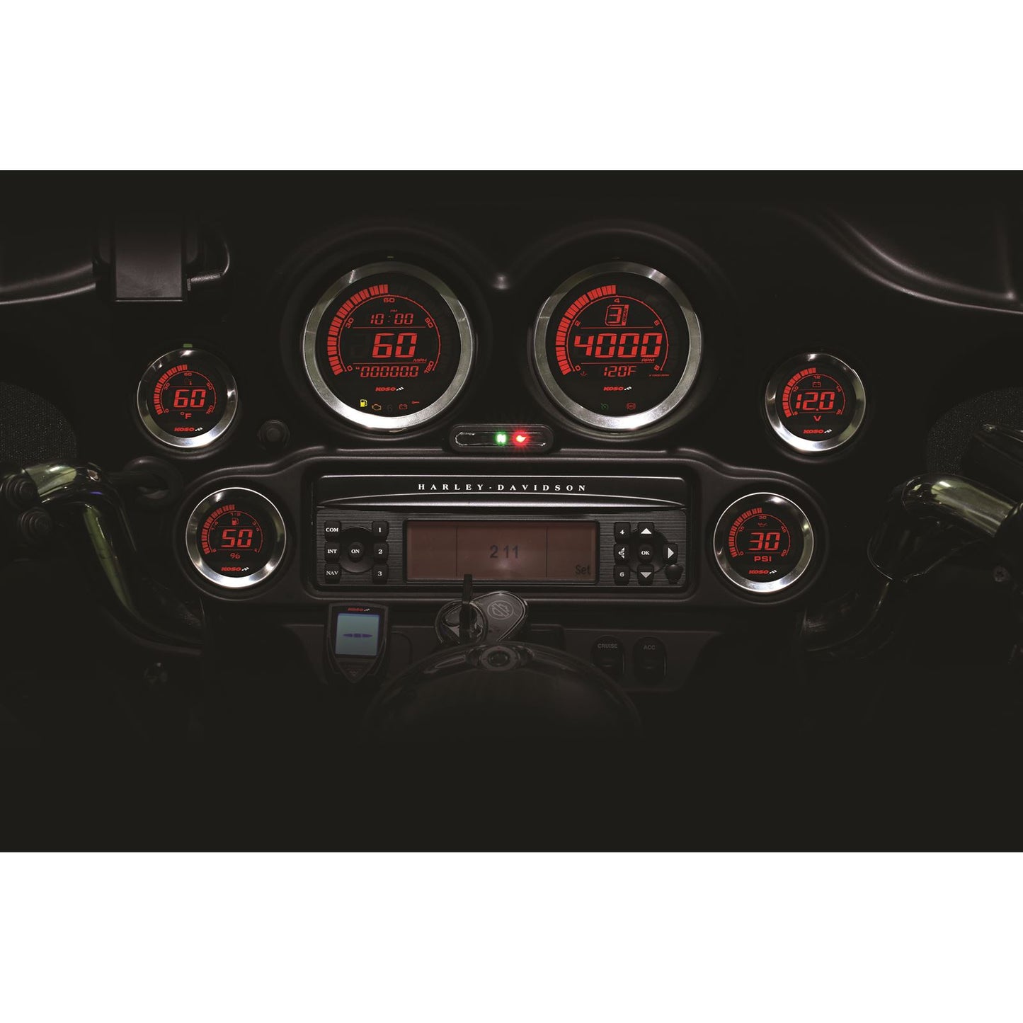 Koso Digital Gauge Cluster Silver Bezel 04-13 FLHT And FLTR BA050901_256417