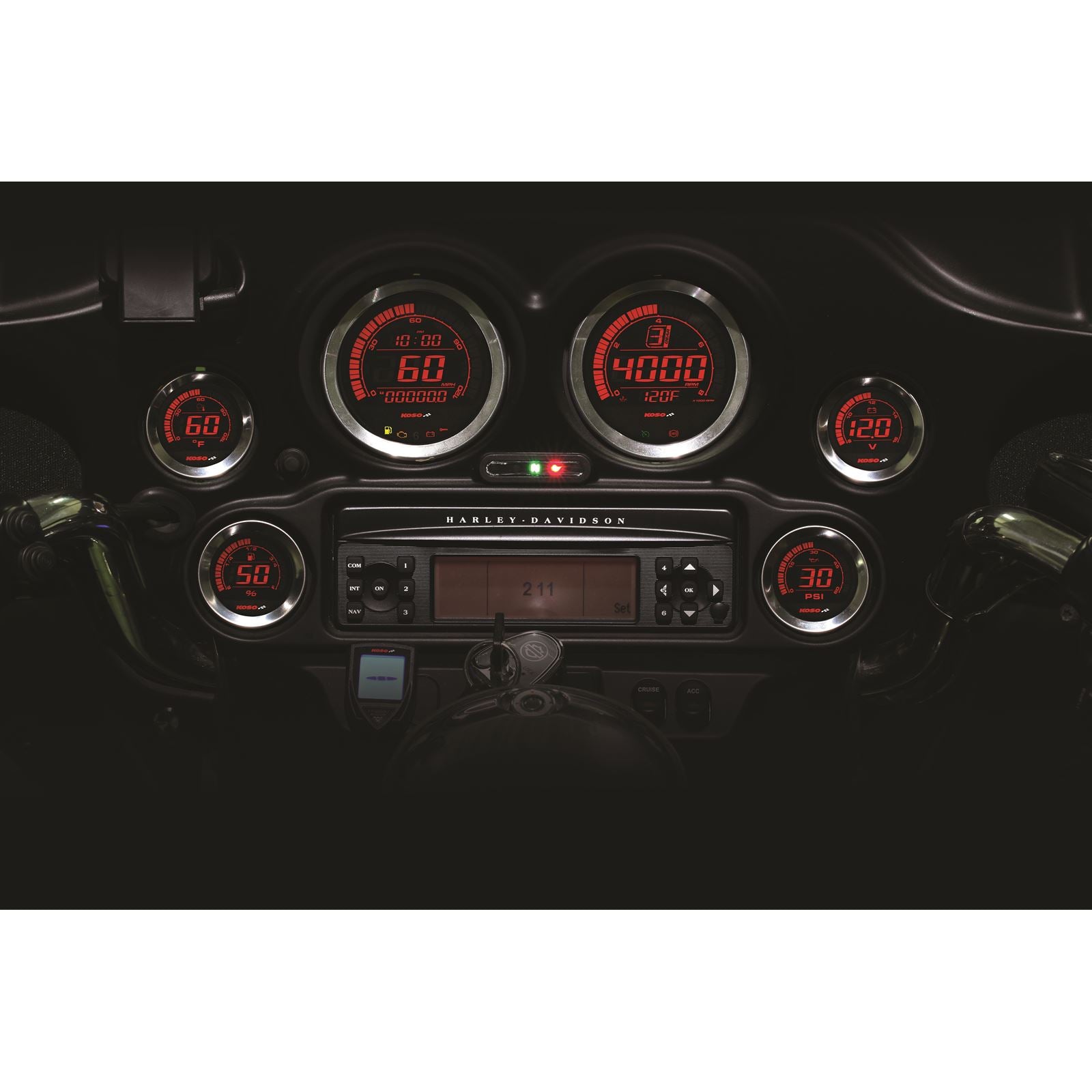 Koso Digital Gauge Cluster Silver Bezel 04-13 FLHT And FLTR BA050901_256417