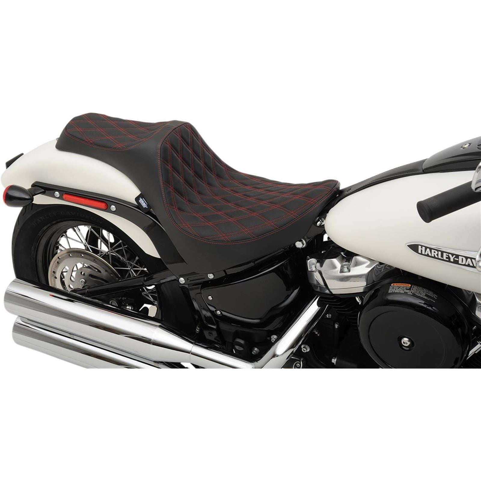 Drag Specialties Predator III Seat - Double Diamond - Red Thread -Softail 0802-1147_285687