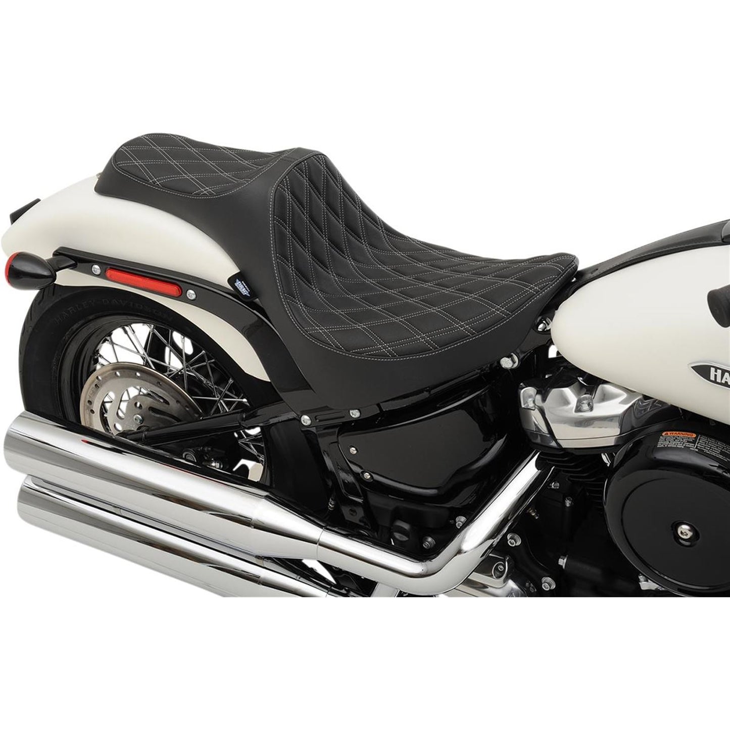 Drag Specialties Predator III Seat - Double Diamond - Silver Thread -Softail 0802-1146_285984