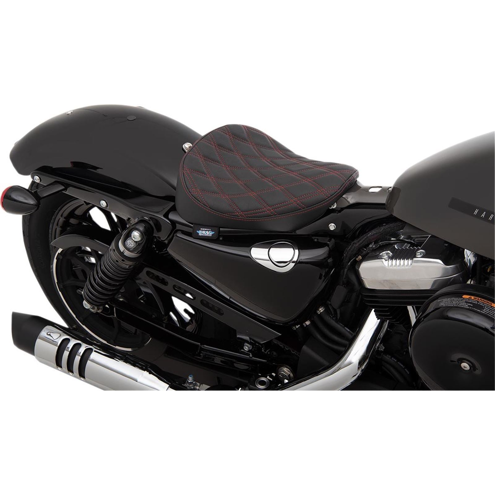Drag Specialties Bobber Solo Seat - Double Diamond - Red Stitch - XL 0804-0741_286052
