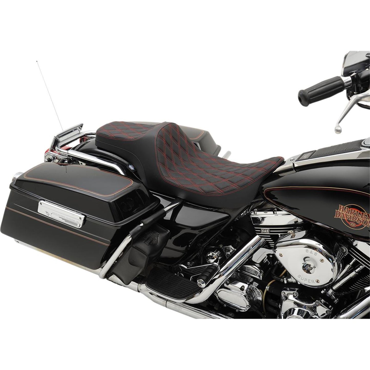 Drag Specialties Predator III Seat - Double Diamond - Red Stitched 0801-1131_286394