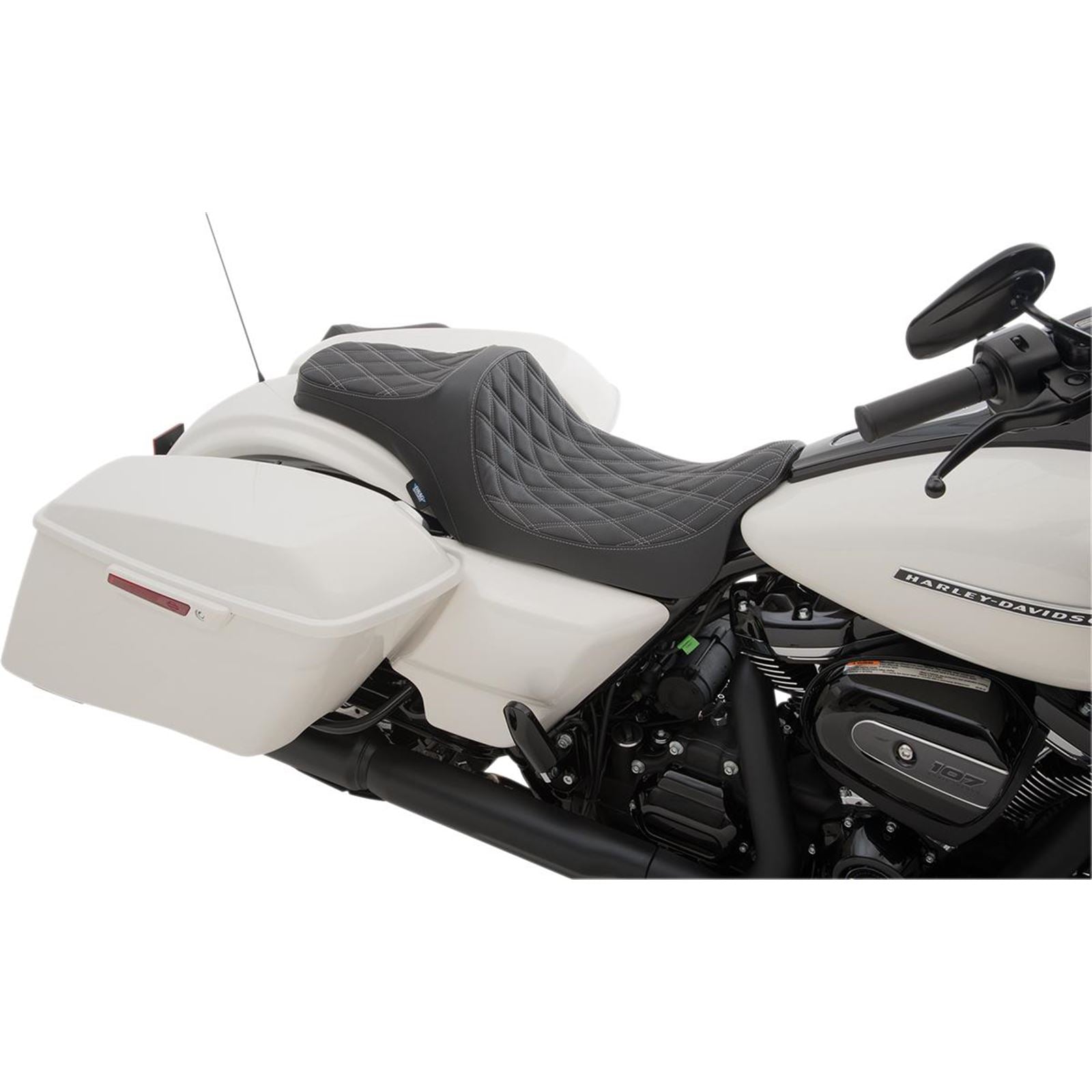 Drag Specialties Predator III Seat - Double Diamond - Vinyl - Silver Stitched - FL 0801-1115_286417