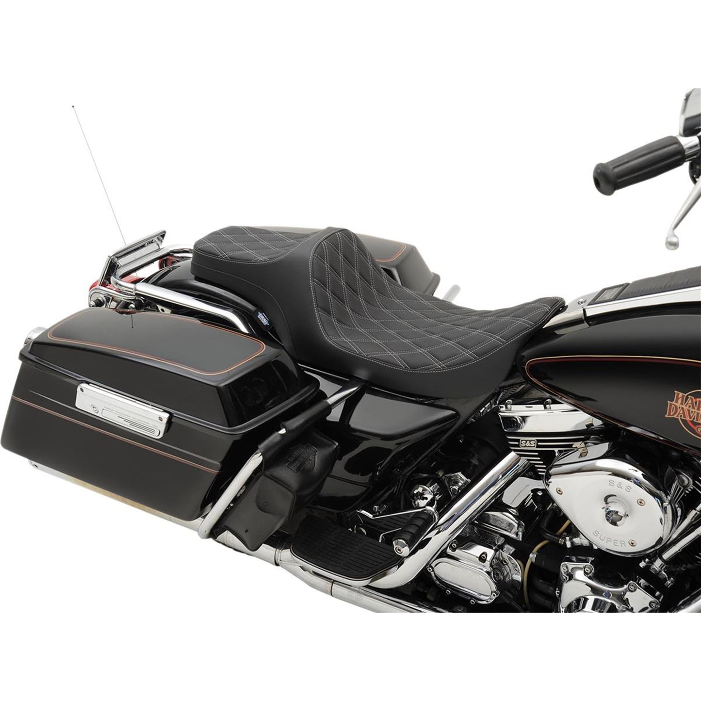 Drag Specialties Predator III Seat - Double Diamond - Silver Stitched 0801-1130_286633