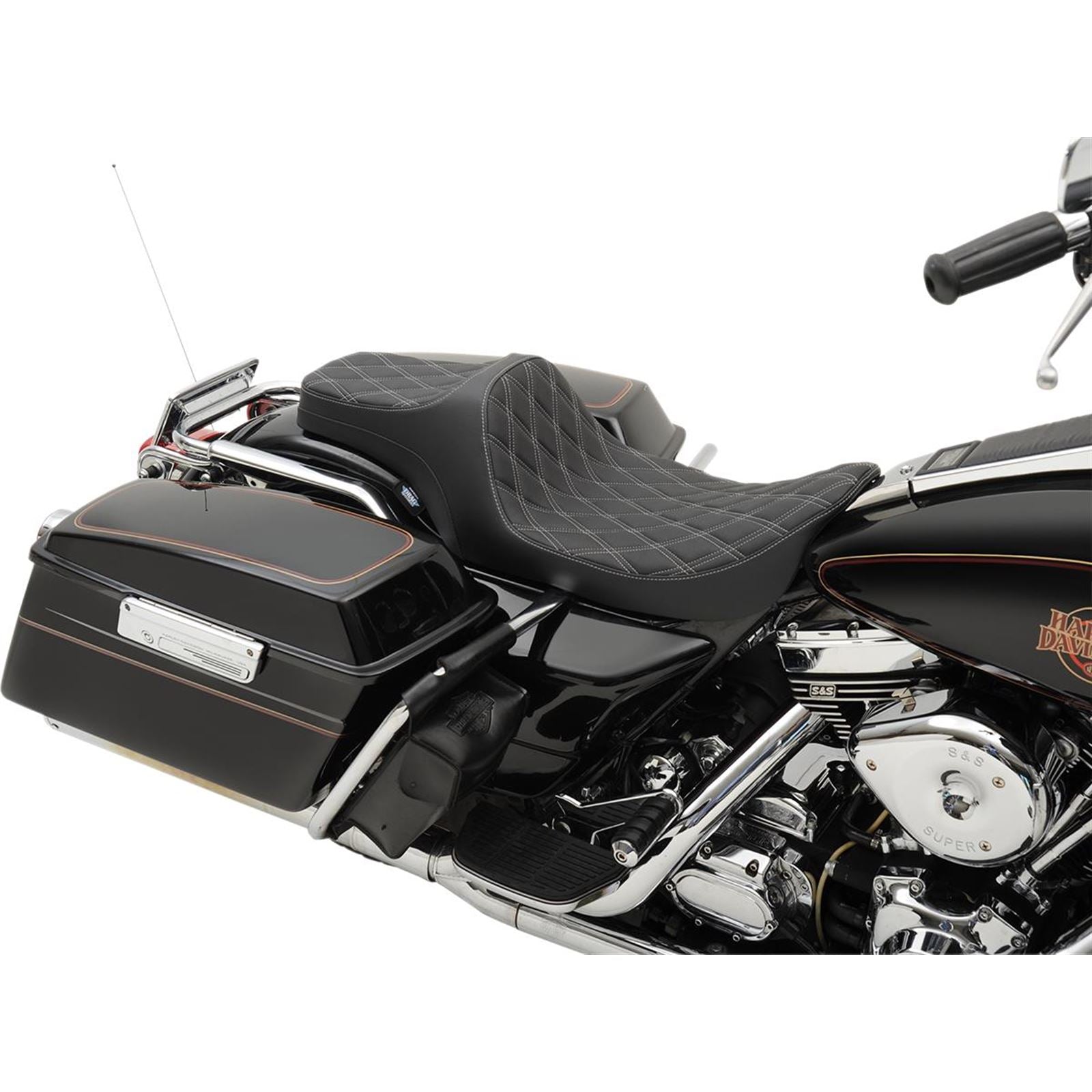 Drag Specialties Predator III Seat - Double Diamond - Silver Stitched 0801-1130_286633