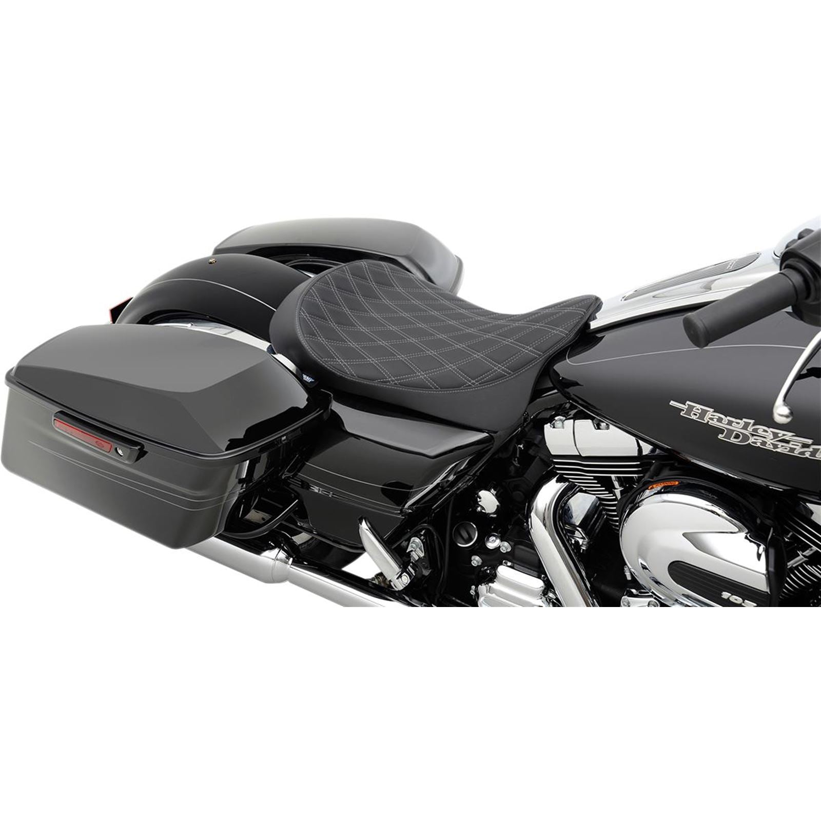 Drag Specialties Low Solo Seat - Double Diamond - Silver Stitch 0801-1153_286772