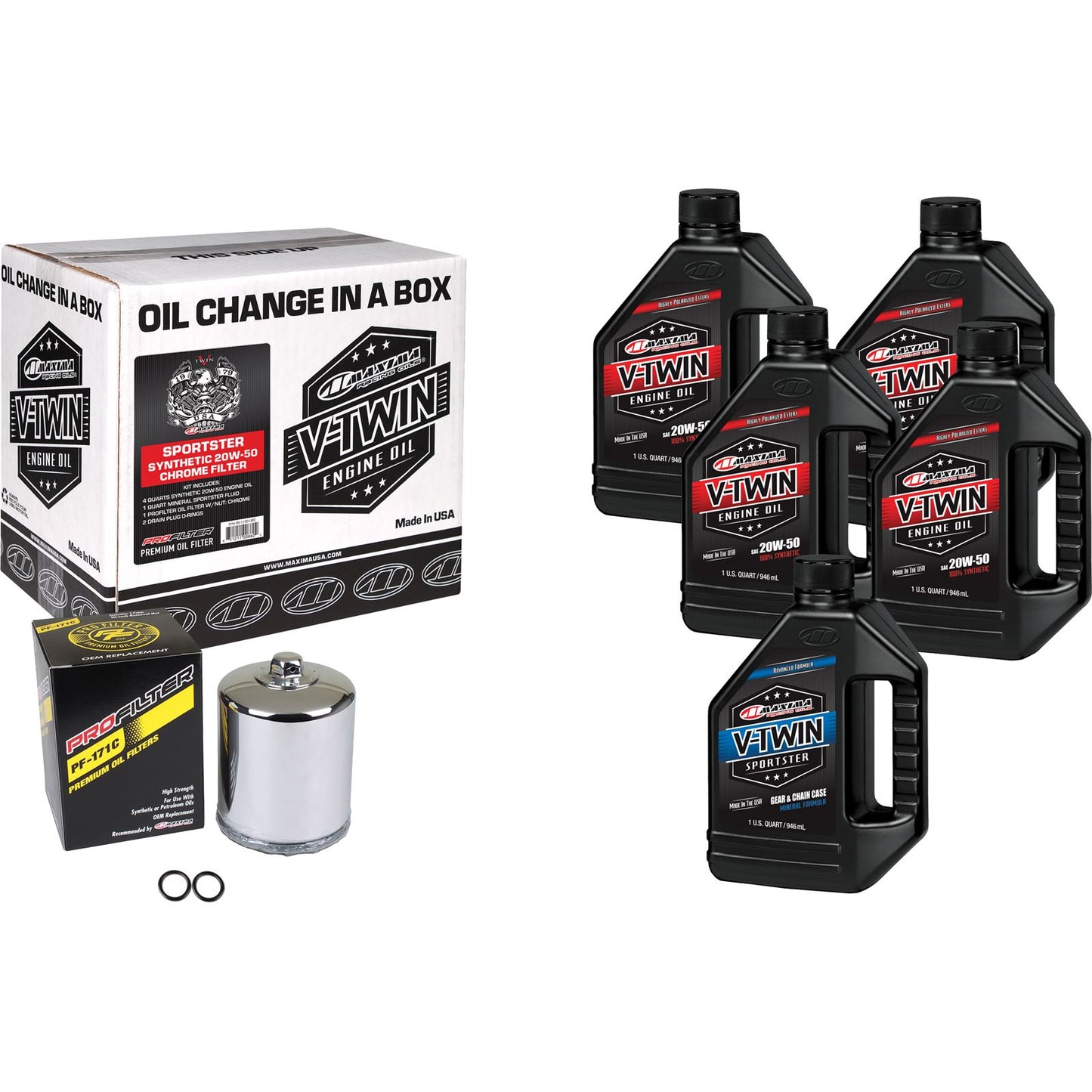 Maxima Sportster Synthetic 20W-50 Oil Change Kit - Chrome Filter 90-119015PC_839773