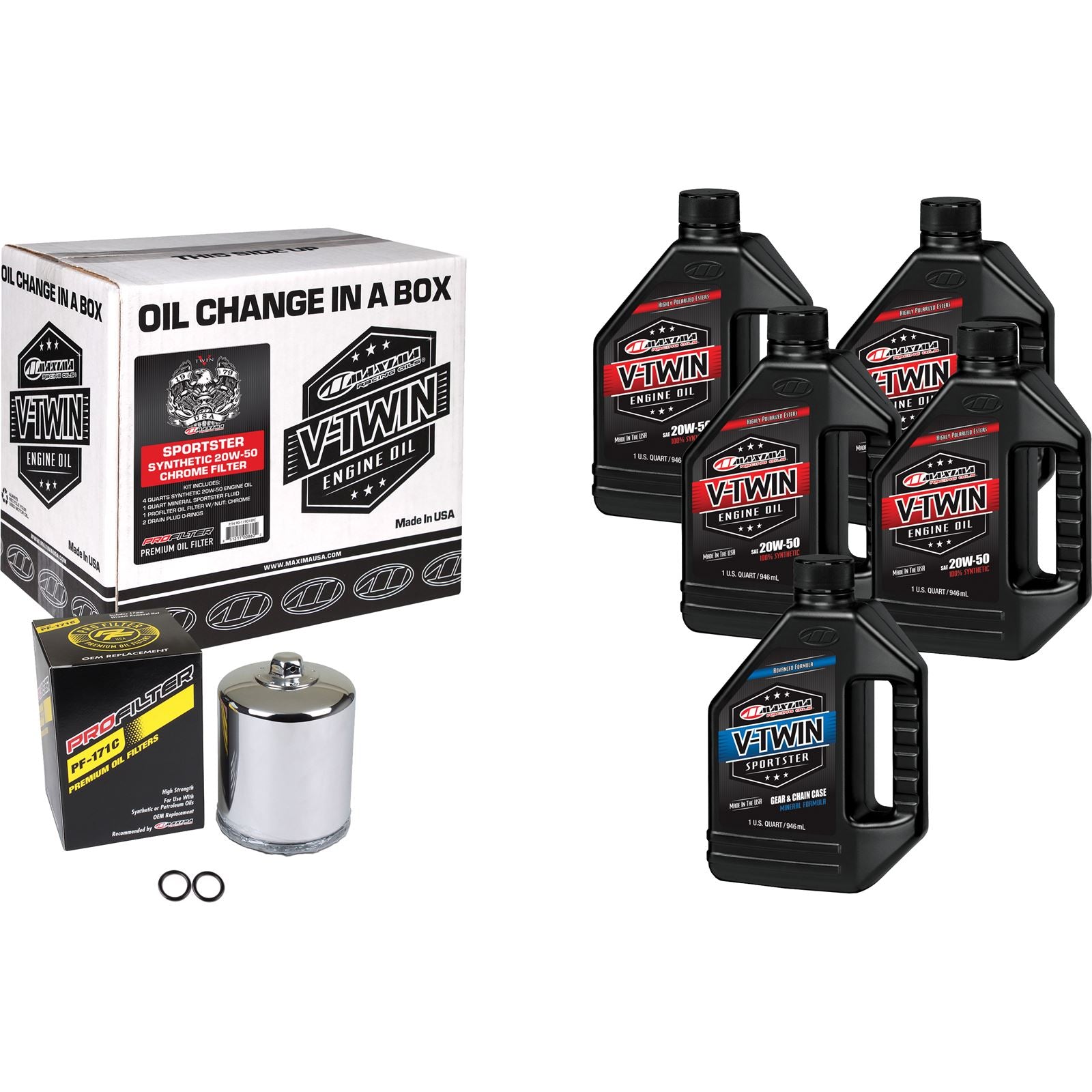 Maxima Sportster Synthetic 20W-50 Oil Change Kit - Chrome Filter 90-119015PC_839773