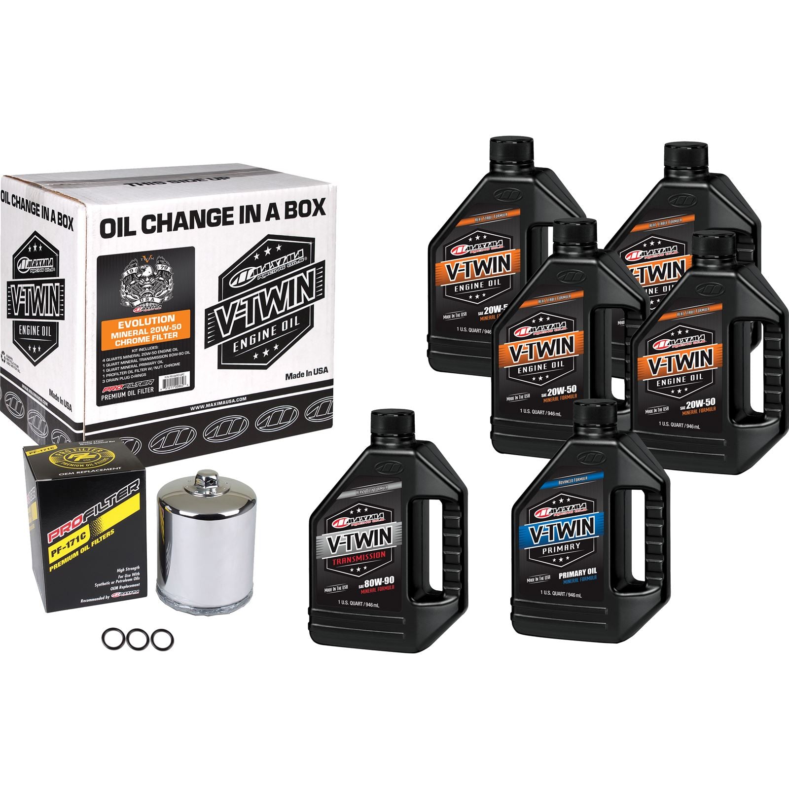 Maxima Mineral 20W-50 Oil Change Kit for H-D Evolution - Chrome Filter 90-069016PC_839775
