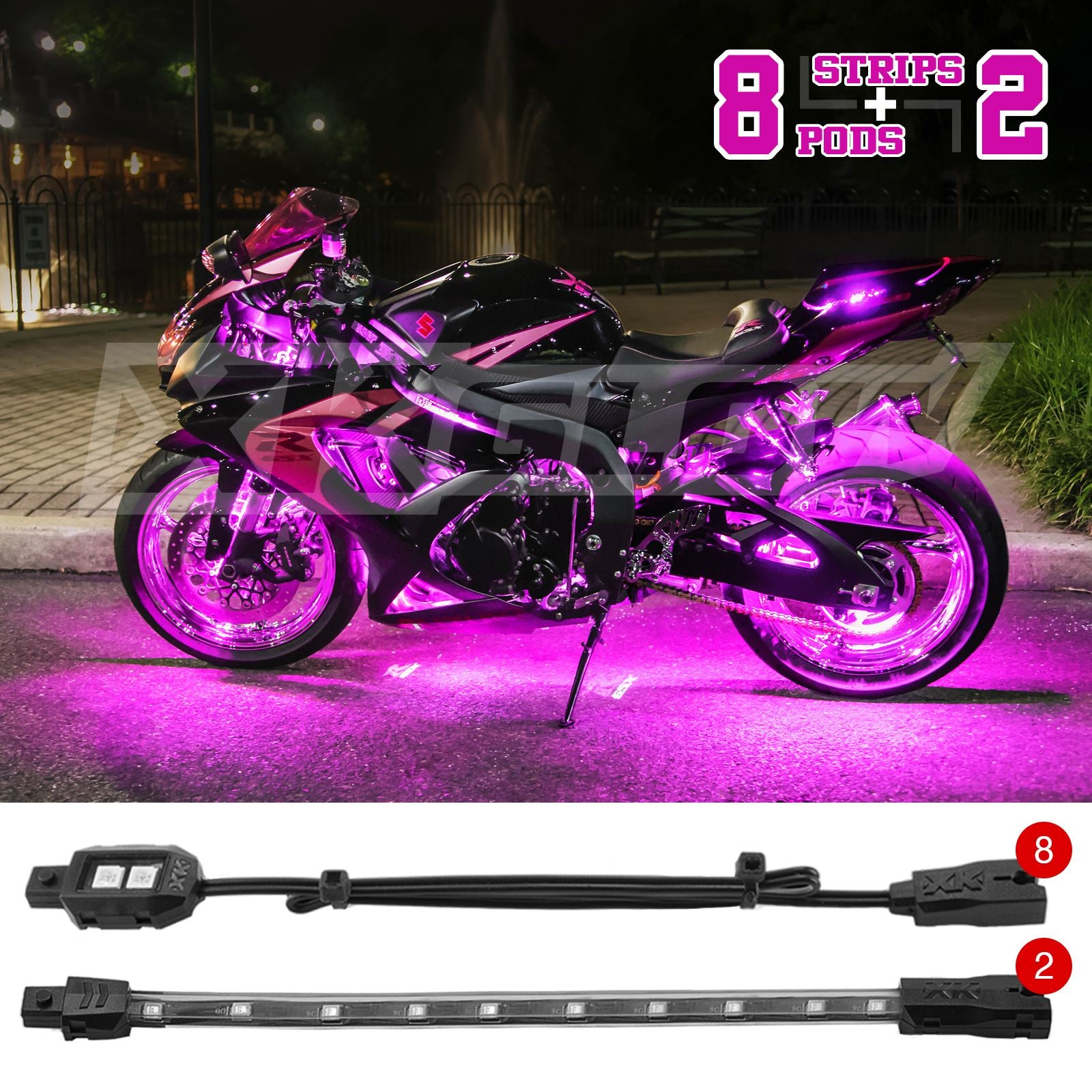 XKGlow Single Color Motorcycle LED Accent Light Strip Kit_614241