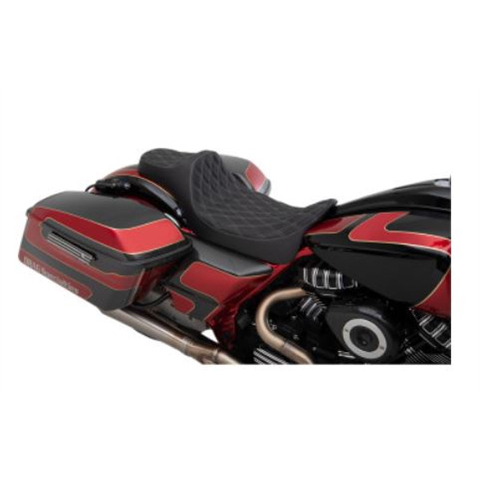 Drag Specialties Predator III Seat - Extended - Double Diamond -Silver Stitched 0801-1261_724836