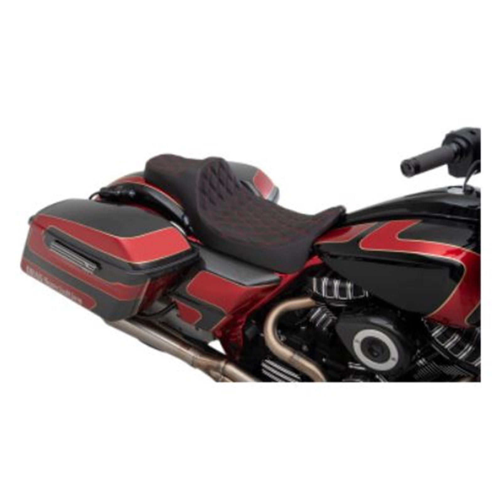 Drag Specialties Predator III Seat - Extended - Double Diamond - Red Stitched 0801-1262_724854