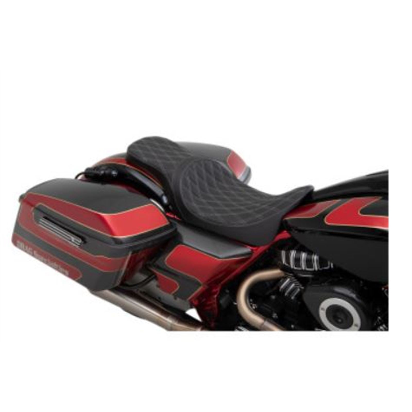 Drag Specialties Predator 2-Up Seat - Double DIamond - Silver Stitching - Solar Leather 0801-1271_724860