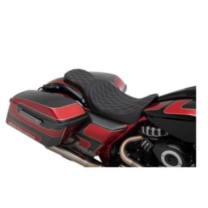 Drag Specialties Predator 2-Up Seat - Double DIamond - Silver Stitching - Solar Leather 0801-1271_724860