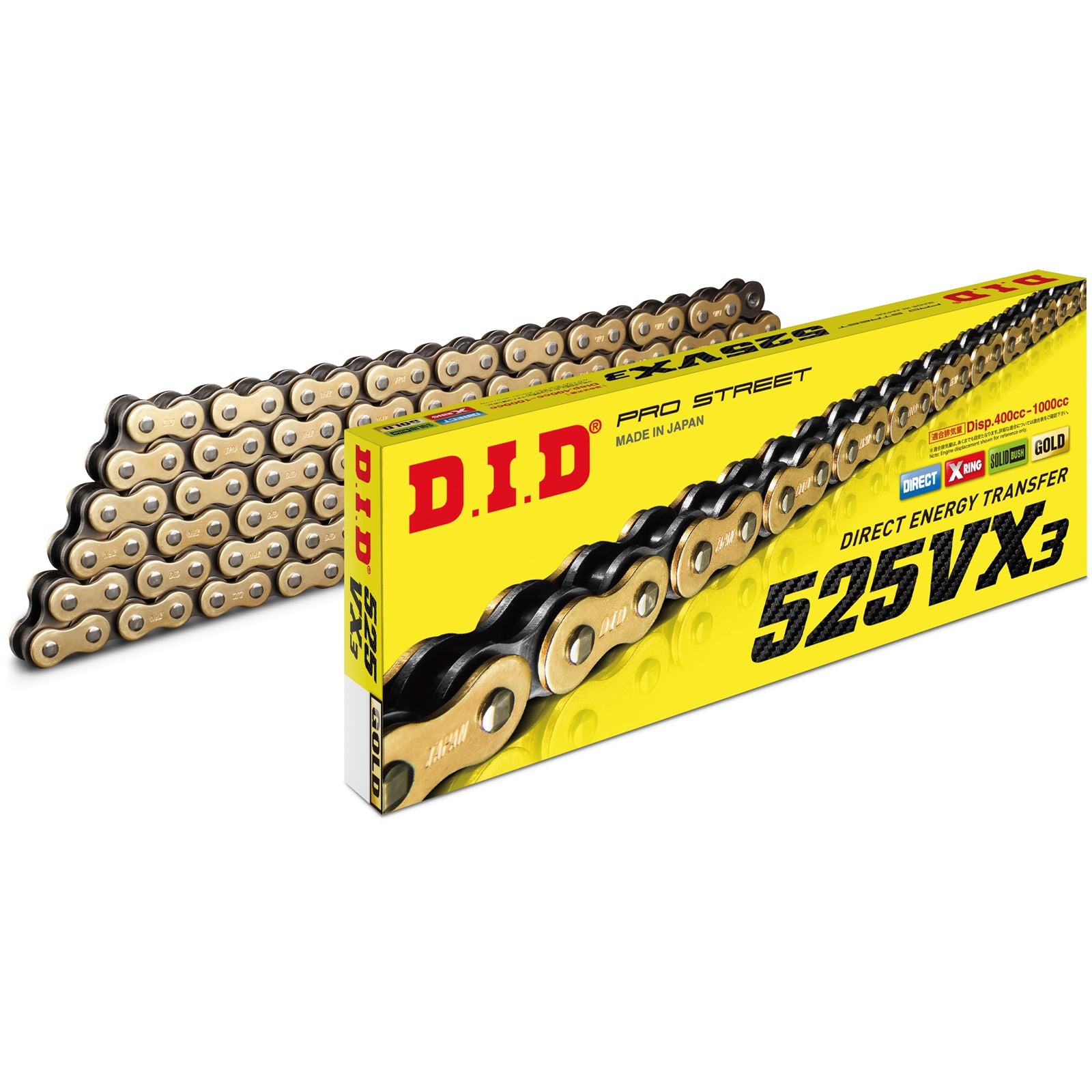 D.I.D. Chain 525VX3 114 Links Gold/Black [MPN: 525VX3G114FB]_614643