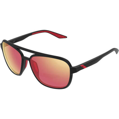 100% Kasia Aviator Sunglasses - Round - Black - Red Mirror 61042-100-43_981725