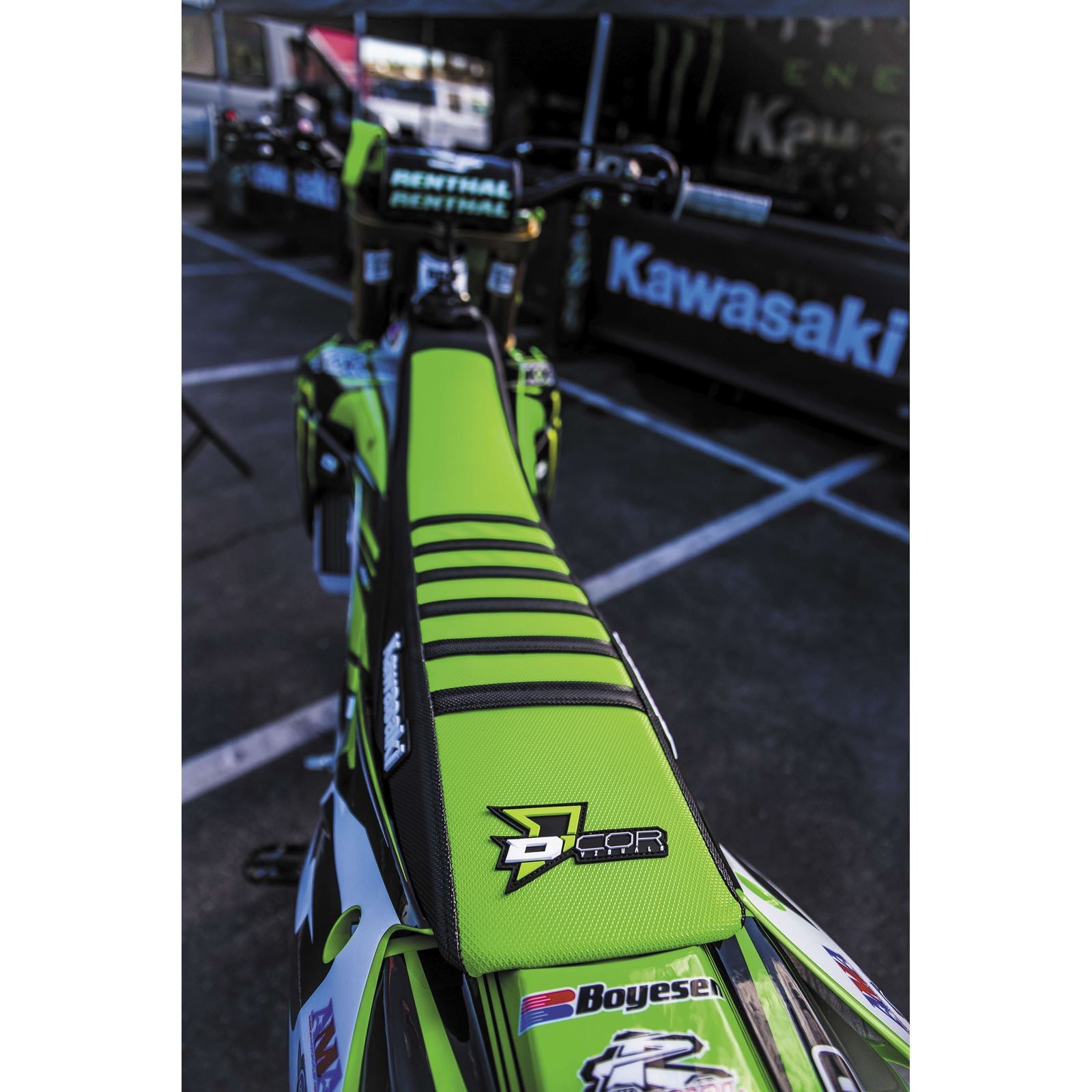 D'Cor Seat Cover Team Fits Kawasaki Replica Black/Green with Ribs [MPN: 30-20-102]_504407