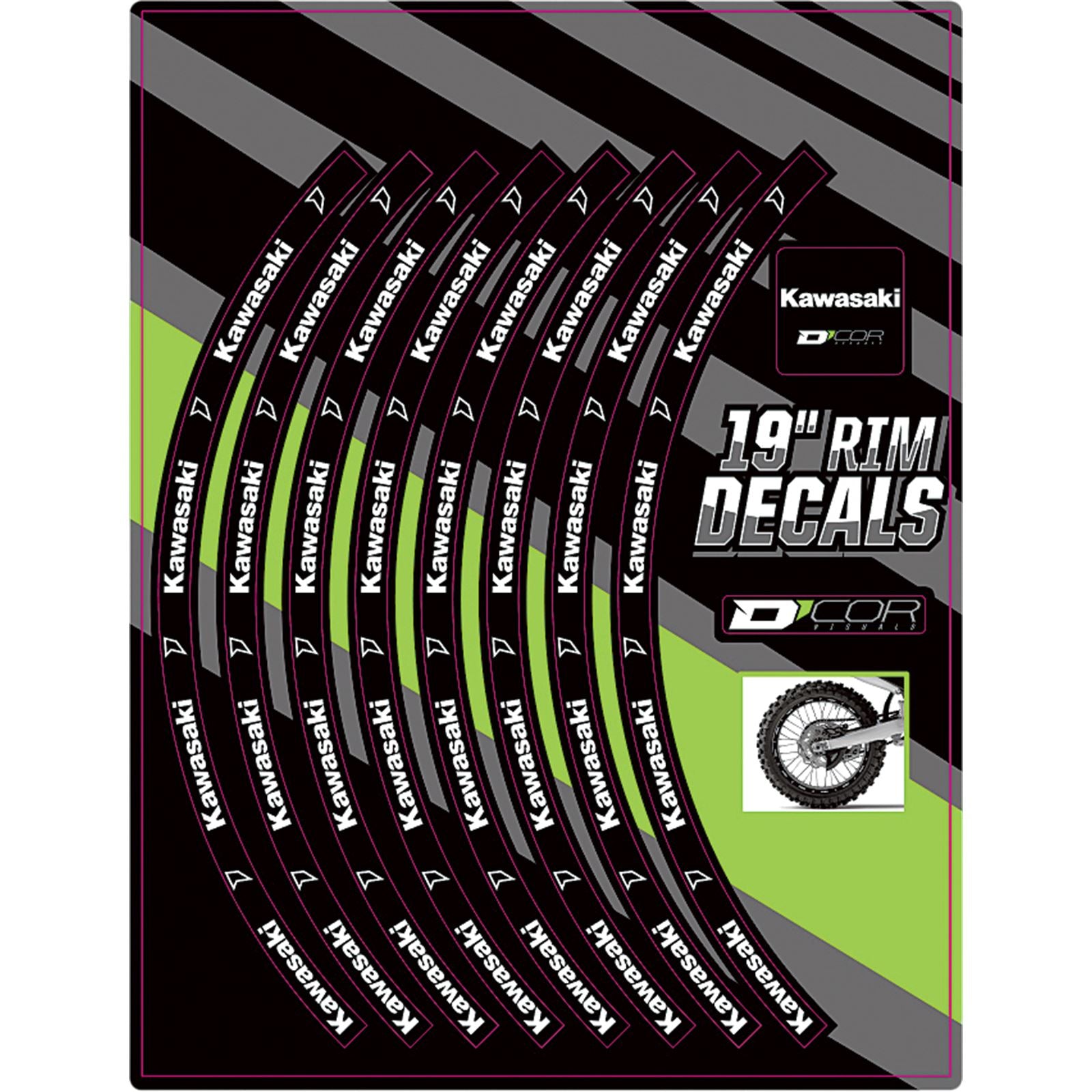 D'Cor Rim Decals 19" Kawasaki Logo Rear [MPN: 40-80-201]_300884