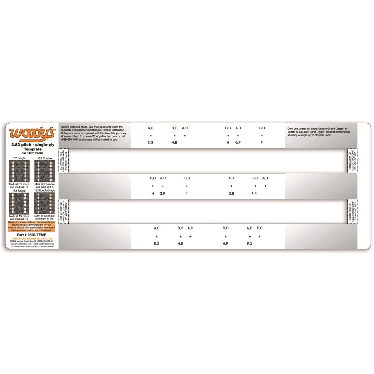 Woodys Studding Template 2.52" Pitch - Single Ply 252S-TEMP_314634