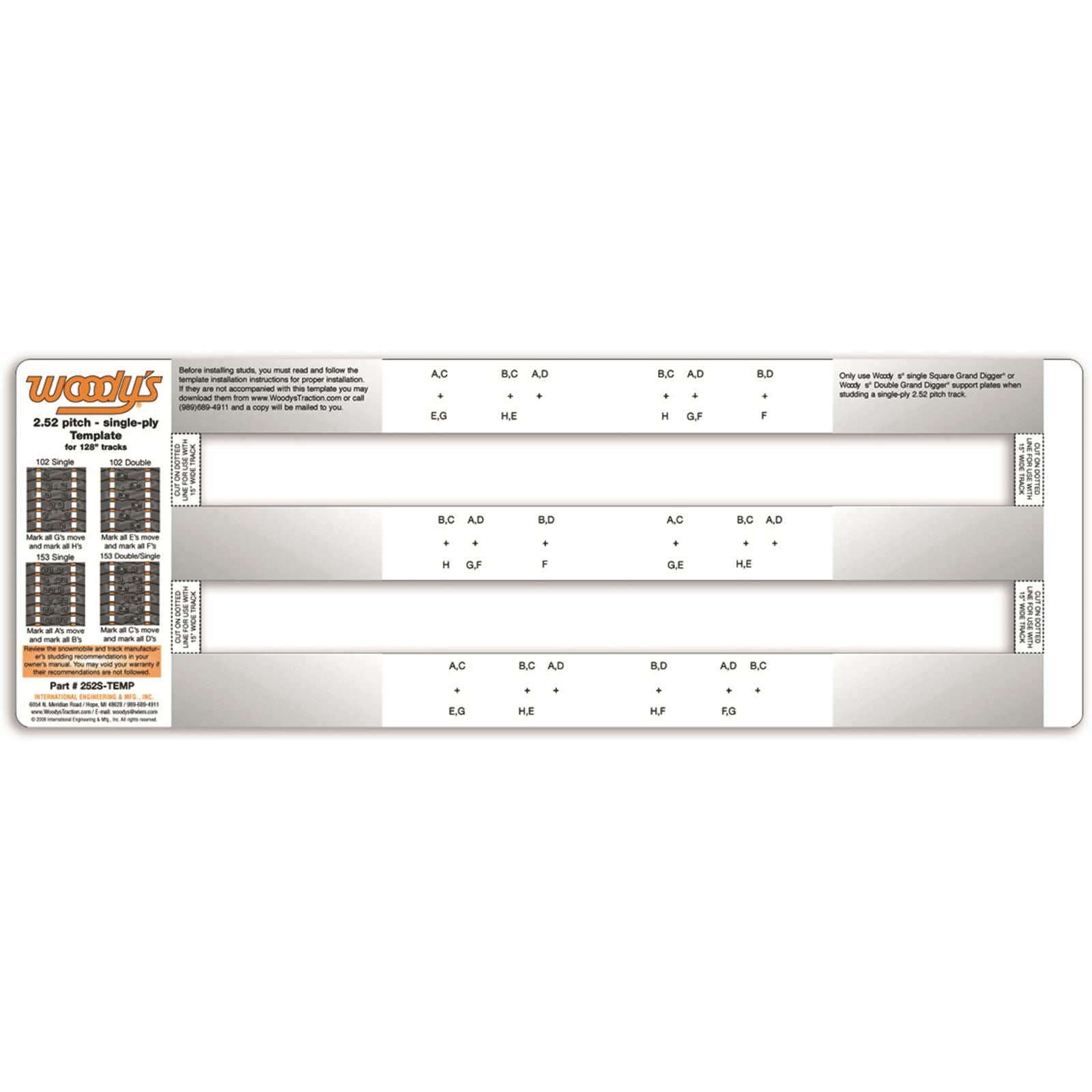 Woodys Studding Template 2.52" Pitch - Single Ply 252S-TEMP_314634