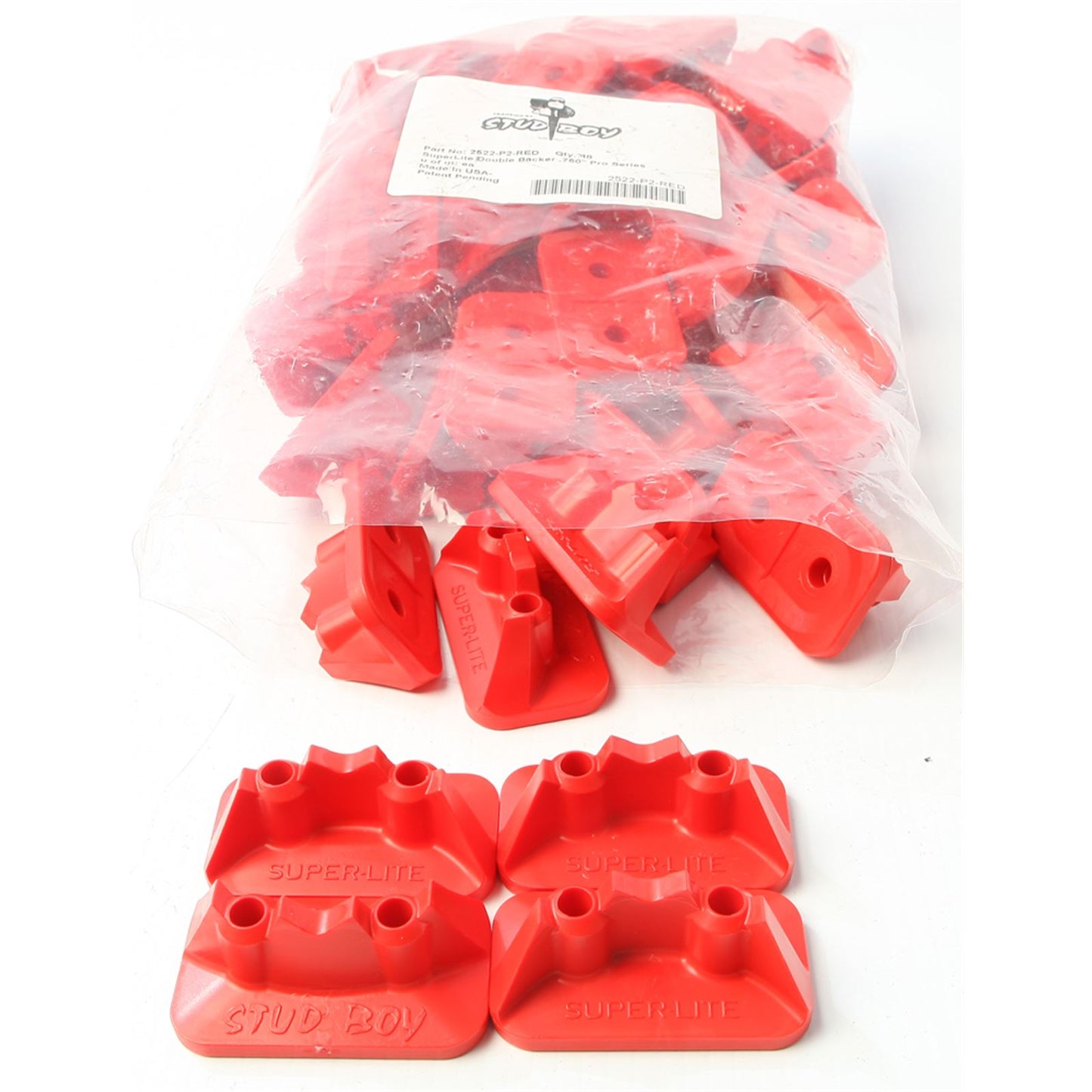Stud Boy Super-Lite Pro Series Double Backers .75" - 48/Pack Red 2522-P2-RED_314943