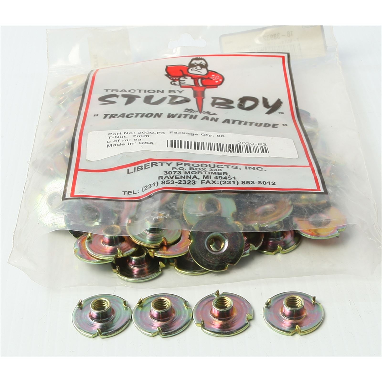 Stud Boy T-Nuts- 1" X 7mm- 96/Pack 2020-P3_314975